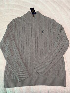 Polo by Ralph Lauren Men’s Light Gray Cable-Knit Half-Zip Sweater